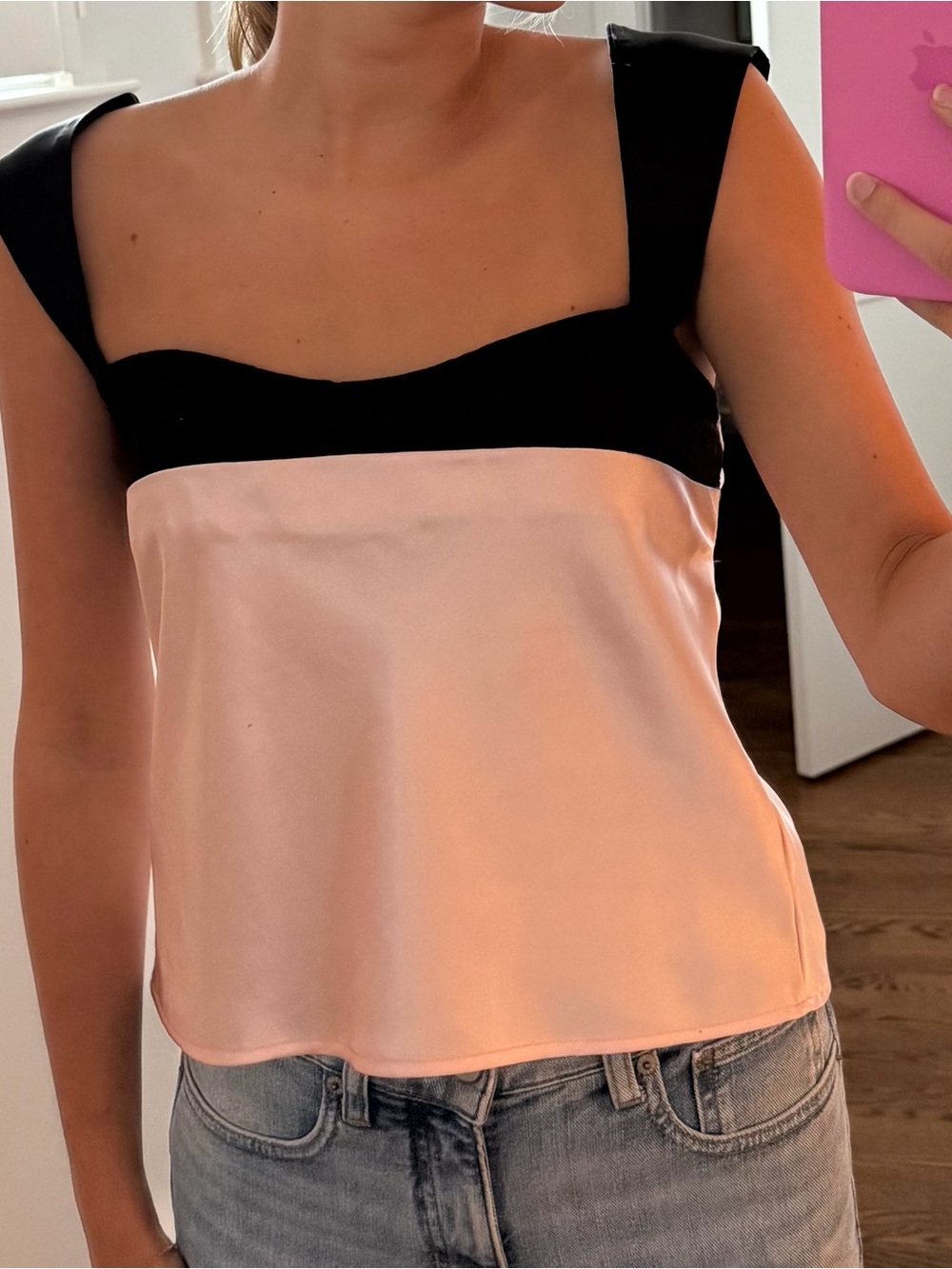 Two-Tone Square Neck Camisole - Black & Blush